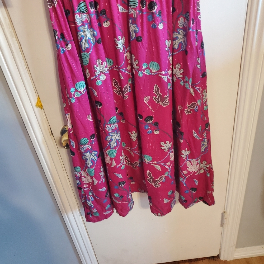 Anna Kay Ovida Floral Pink and metallic Midi Dress Size L Resort Boho Cocktail - Picture 4 of 11